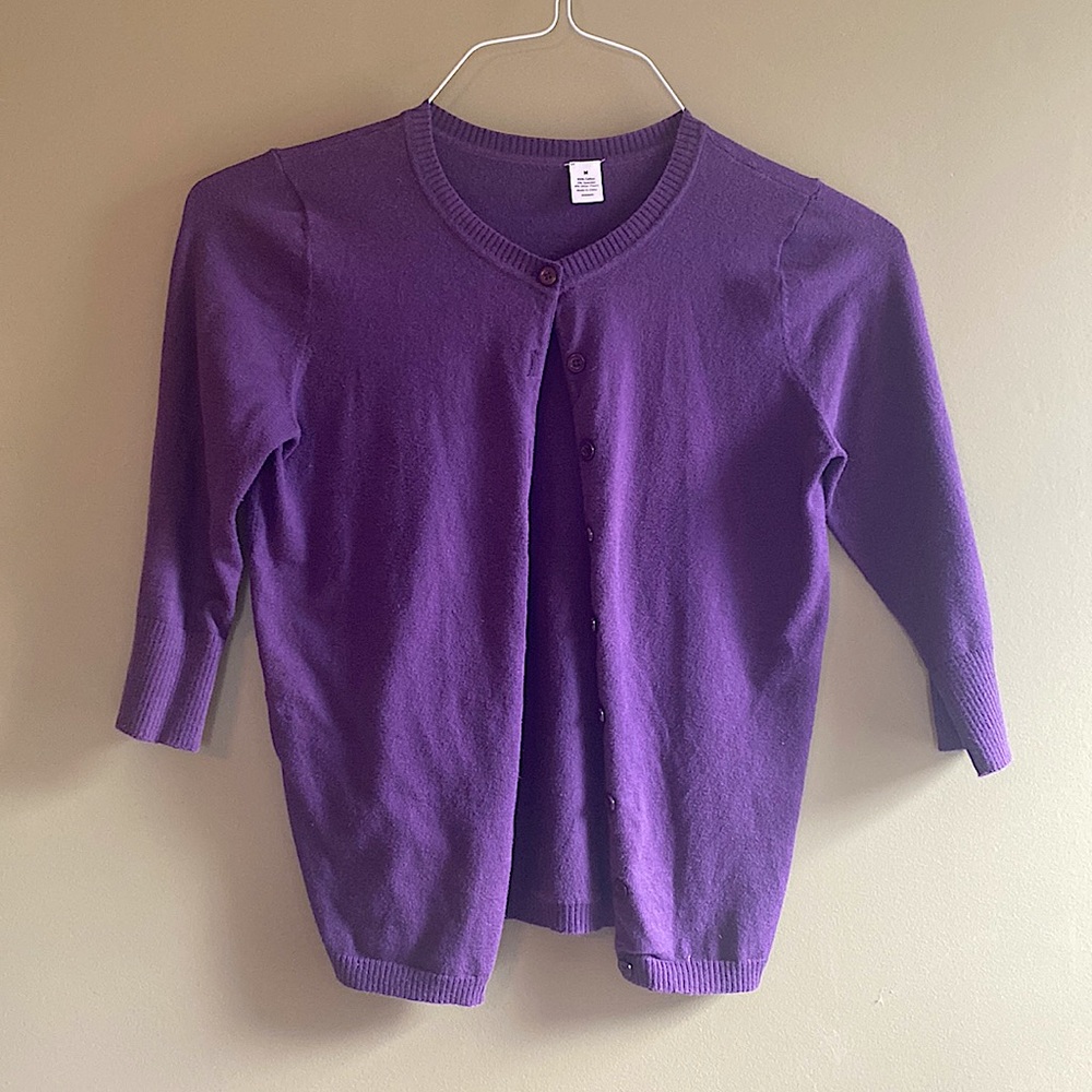 Crop Sleeve Purple Cotton Sweater (S/M)